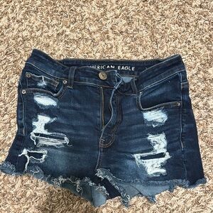 American Eagle Outfitters Women's Distressed Denim Shorts - Blue